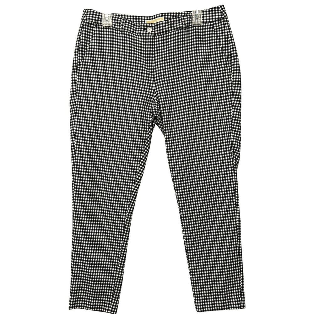 Michael Kors Samantha Gingham Stretch Capri Ankle Pants Women's 12 Black White